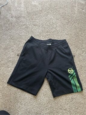 Sergio Tacchini Black Athletic Shorts with Green Accent